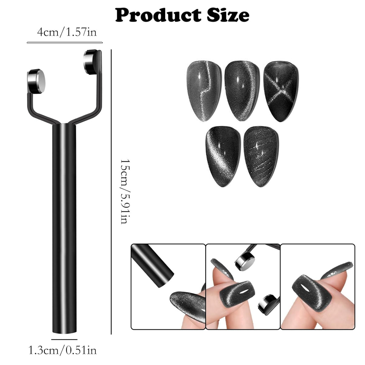 NAILWIND 3 IN 1 Nail Magnet Tool Y Shape Cat Eye Gel Polish Nail Magnet Pens, Powerful Force 3D Magnetic Double Head Multifunctional Design Portable Handheld for Salon Studio Home Manicure - Image 2