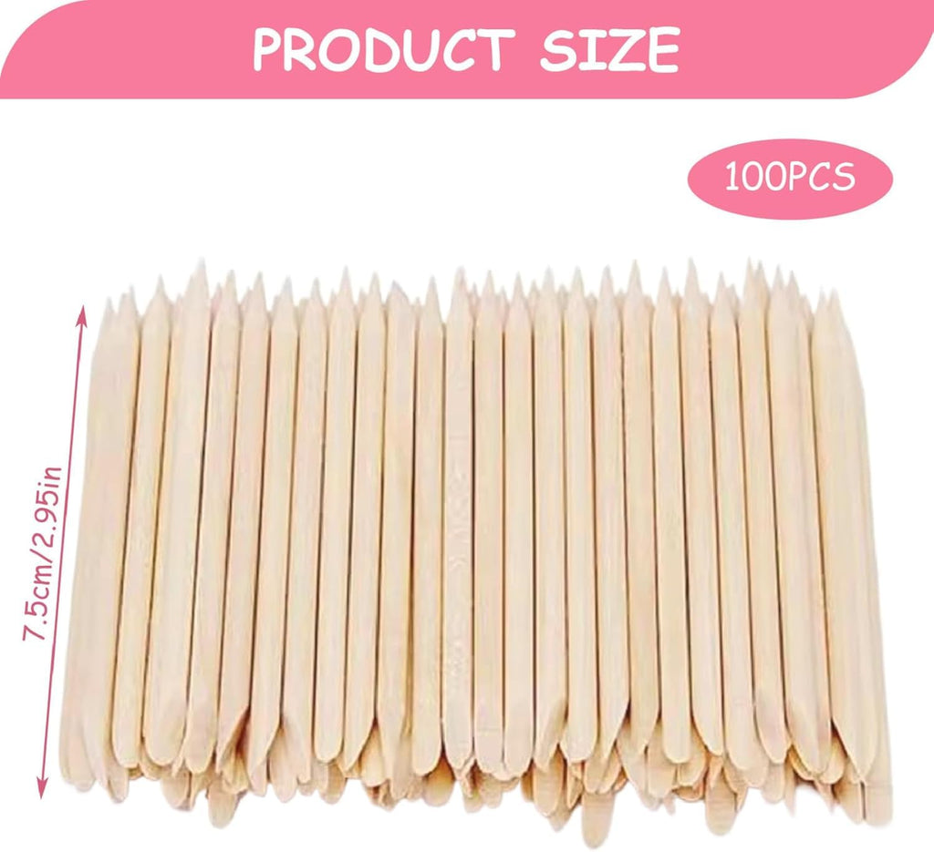 100 PCS Orange Wooden Sticks, Double-End Wood Cuticle Pusher Nail Art Manicure Pedicure Tools - Image 2