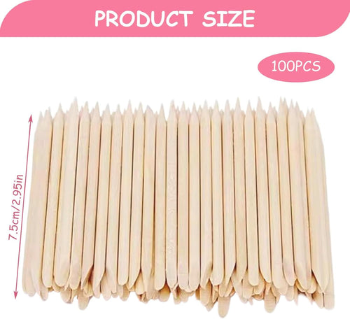 100 PCS Orange Wooden Sticks, Double-End Wood Cuticle Pusher Nail Art Manicure Pedicure Tools - Image 2