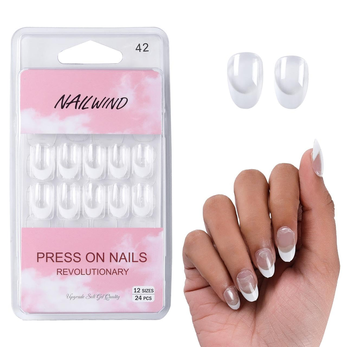 NAILWIND 24pcs Press on Nails | Natural French Short False Nails Acrylic Full Cover Nails,Natural Fake Nails Delicate & Comfortable for Women and Girls (V-42) - Image 2