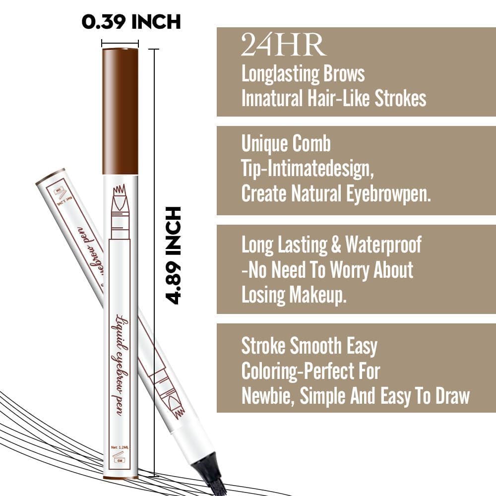 MY COLORS Eyebrow Pen, Liquid Eyebrow Pen, Waterproof Brow Pencil with Eyebrow Tattoo Pen, Smudgeproof Long Lasting Fine Sketch Microblading Pen, 02- BROWN - Image 9