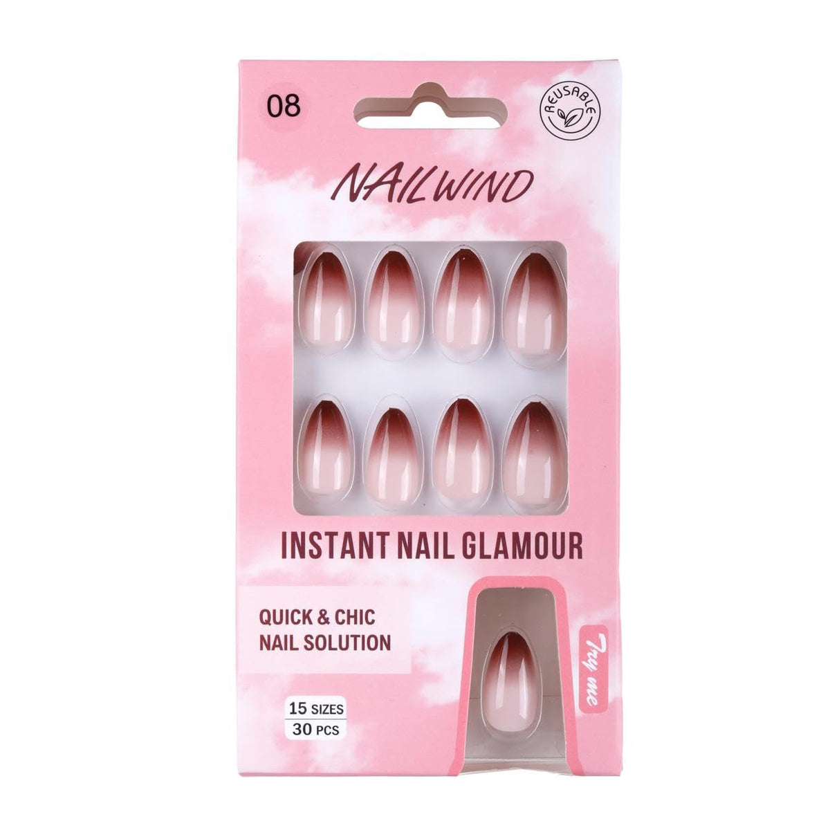 NAILWIND 30Pcs Short Almond Ombre Press On Nails & french Nail, Soft Gel Mirror Designs Glossy Ombre Nails with Nail Glue, Semi-Transparent Reusable Glue On in 15 Sizes - Acrylic Nail for Women 08 - Red Ombre - Image 3