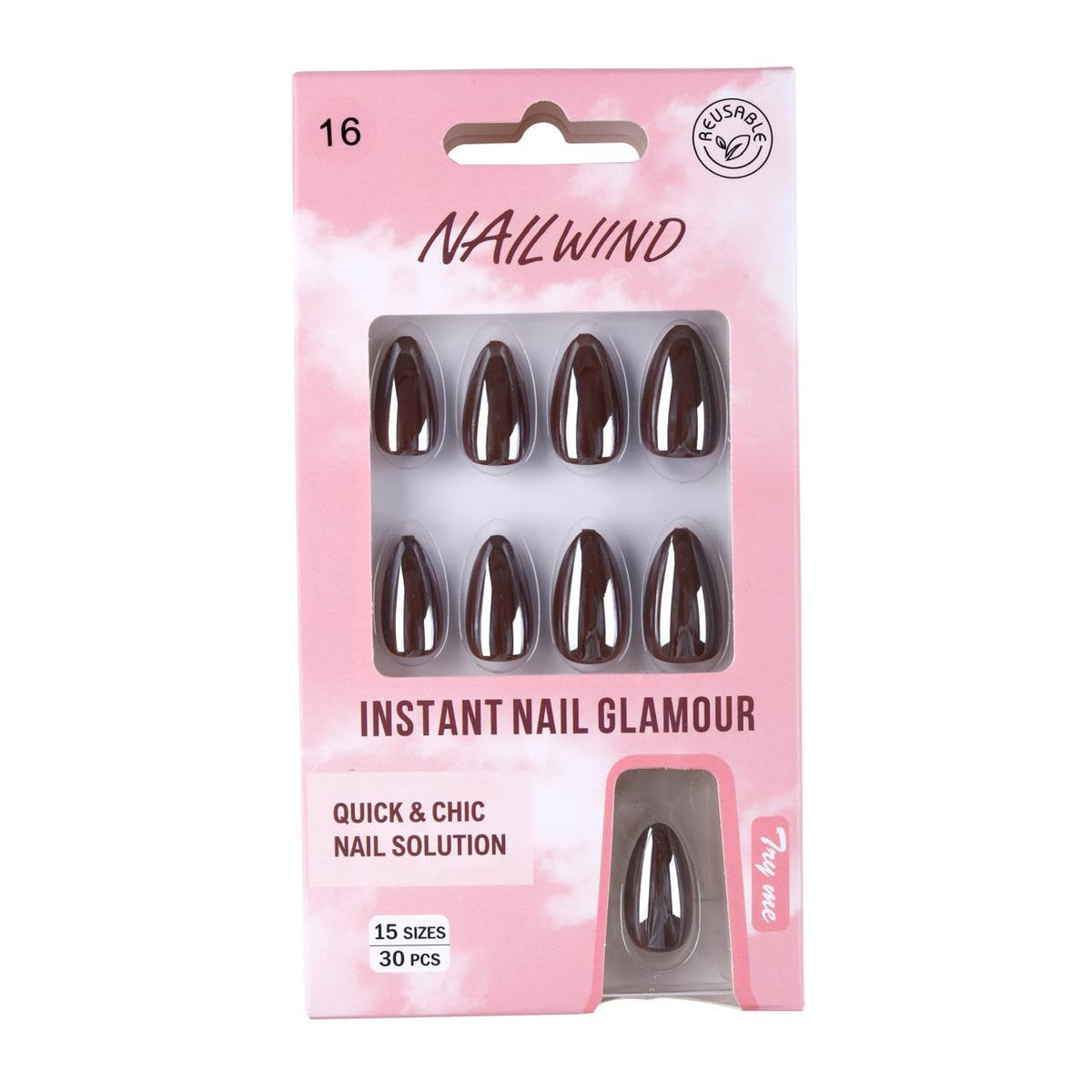 NAILWIND 30Pcs Short Almond chrome & Cat eye Nails, Press On Nails, Soft Gel Mirror Designs Glossy Nail's with Nail Glue, Reusable Glue On in 15 Sizes - 30PCS Stick On Nail Kit, Acrylic Nail for Women 16 - brown - Image 2
