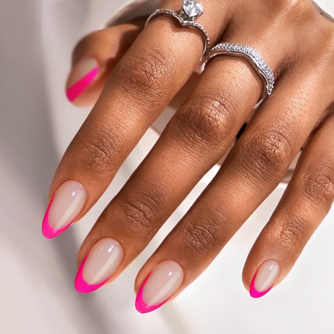 NAILWIND French Tip Press On Nails Almond - Chrome Hot Pink Press On Nail Short, Stick On Nails for Women, Glue On Nail with in 16 Sizes - 30 Soft Gel Fake nail on Kit, for Women Girls (01 - Pink - Berry French, Short) - Image 6