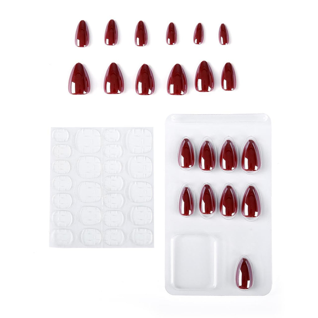NAILWIND 30Pcs Short Almond chrome & Cat eye Nails, Press On Nails, Soft Gel Mirror Designs Glossy Nail's with Nail Glue, Reusable Glue On in 15 Sizes - 30PCS Stick On Nail Kit, Acrylic Nail for Women 03 - Dark Red - Image 5