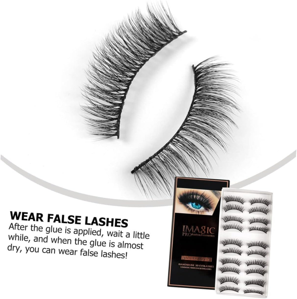 Imagic PROfessional Synthetic Fibers False Eyelashes, Natural & soft 100% Handmade 3D Eyelashes Pack 10 Pairs of 1 box - Image 3