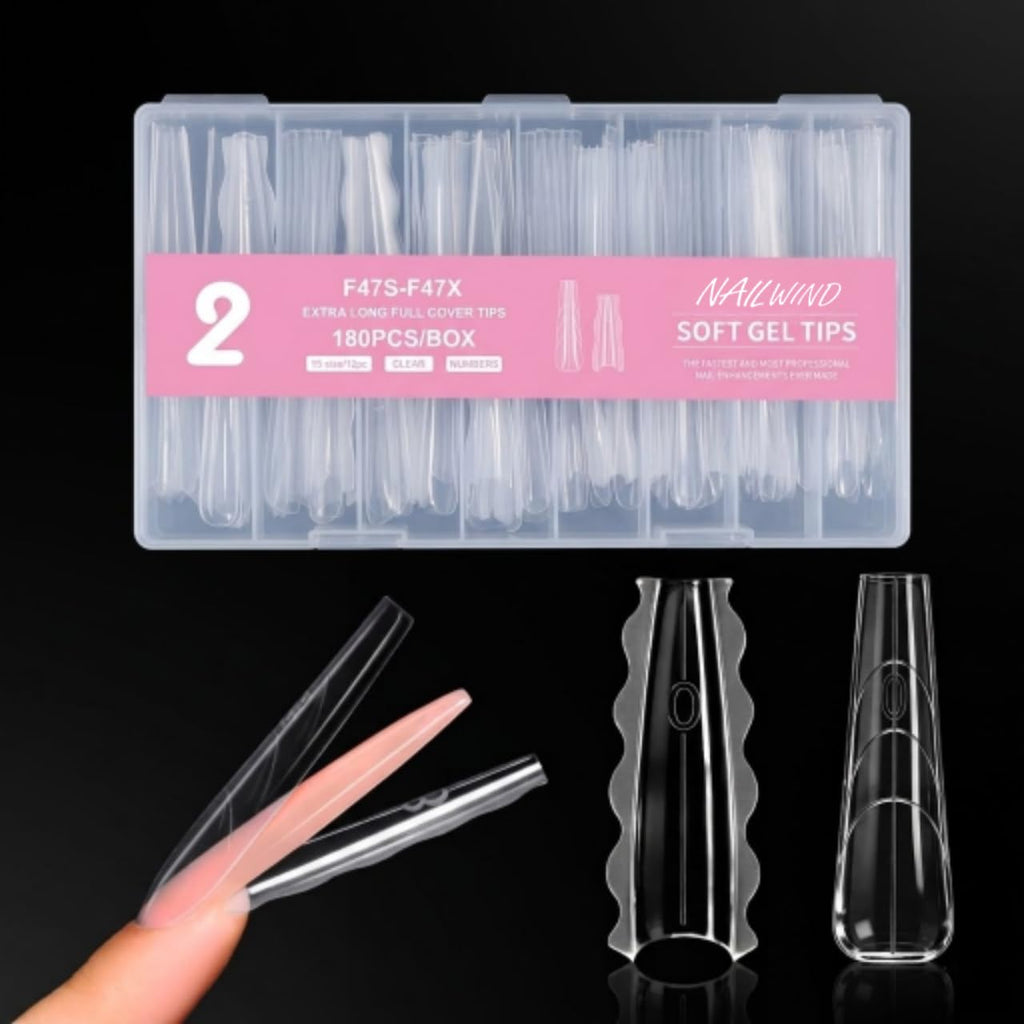 NAILWIND 180 PCS Sandwich Nail Dual Forms, Nail Extension Kit for Beginner & Professional, 15 Sizes /12pc Dual Form for Polygel and Builder Gel, Salon and Home DIY Nail Art Tools (2- F47S - F47X)