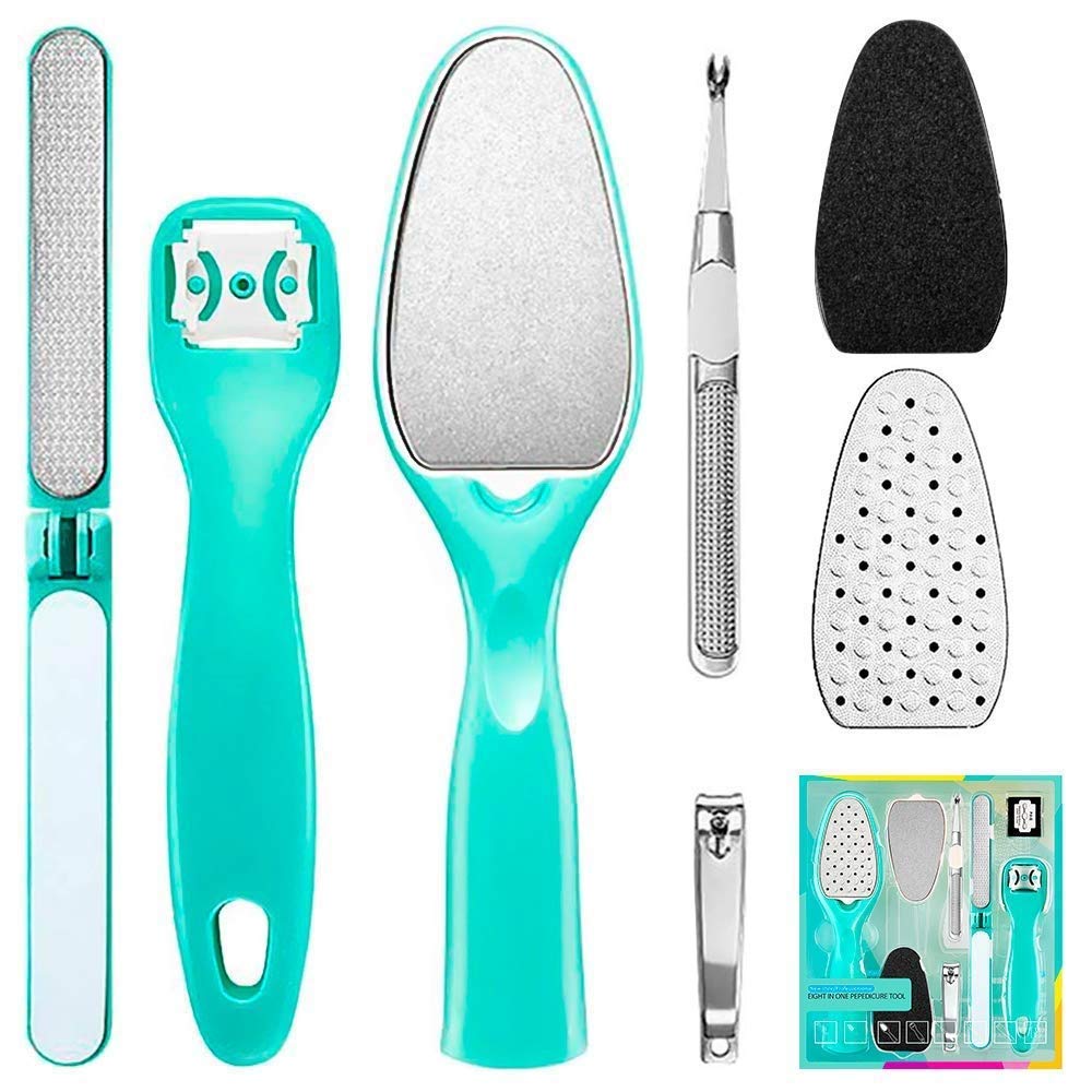 NAILWIND foot scrubber for dead skin, Manicure and Pedicure Tools for Feet - 8 in 1 Pedicure Kit | foot callus remover scrubber set, Foot Scraper, Foot File, Pitchfork, Filer for Nail Repair - 1 Set