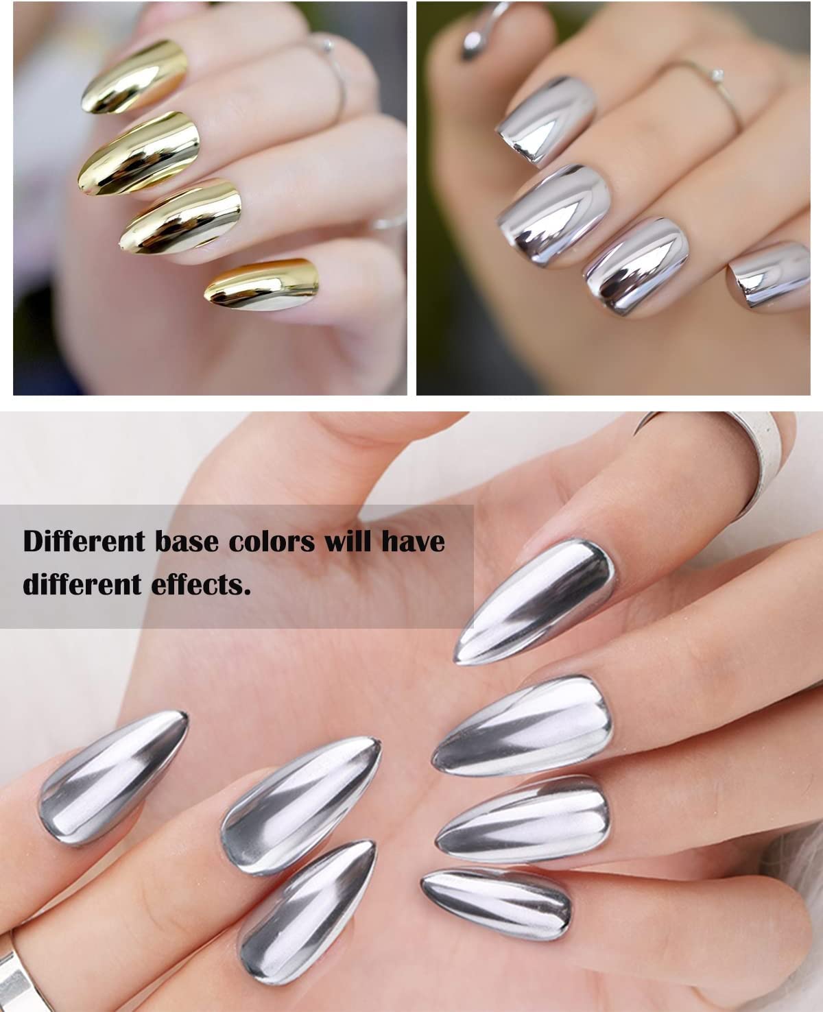 NAILWIND 3 Colors Chrome Nail Powder Set, Glitter Metallic Mirror Effect for Nails Art Design 3D Holographic Silver Rose Gold Pigment Powder - Image 8