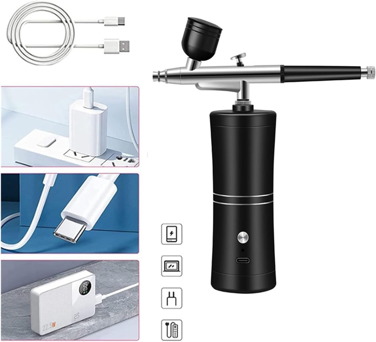 COSLUXE Air brush Set, Professional Facial Makeup Airbrush Gun Kit, USB Rechargeable Air Brush Pen for Makeup Skin SPA Art Nail Painting Tattoo Manicure Cakes DIY, with 3 Capacity Cups - Image 4