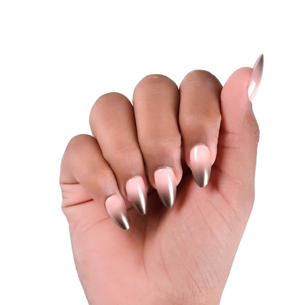 NAILWIND 30Pcs Short Almond Ombre Press On Nails & french Nail, Soft Gel Mirror Designs Glossy Ombre Nails with Nail Glue, Semi-Transparent Reusable Glue On in 15 Sizes - Acrylic Nail for Women 12 - Metallic - Image 4
