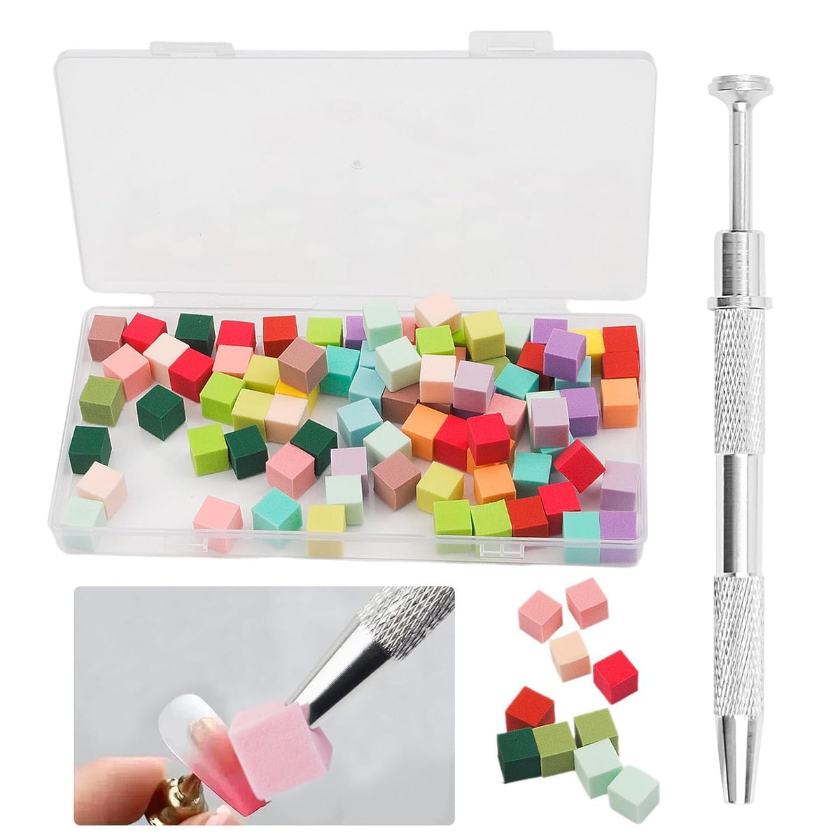 NAILWIND Nail Sponge 1 Metal Grabber with Mini Replaceable Nail Sponges Blocks for Ombre Nail Art, Stamping Tools Nail Art Tools Nail (180 Pcs)