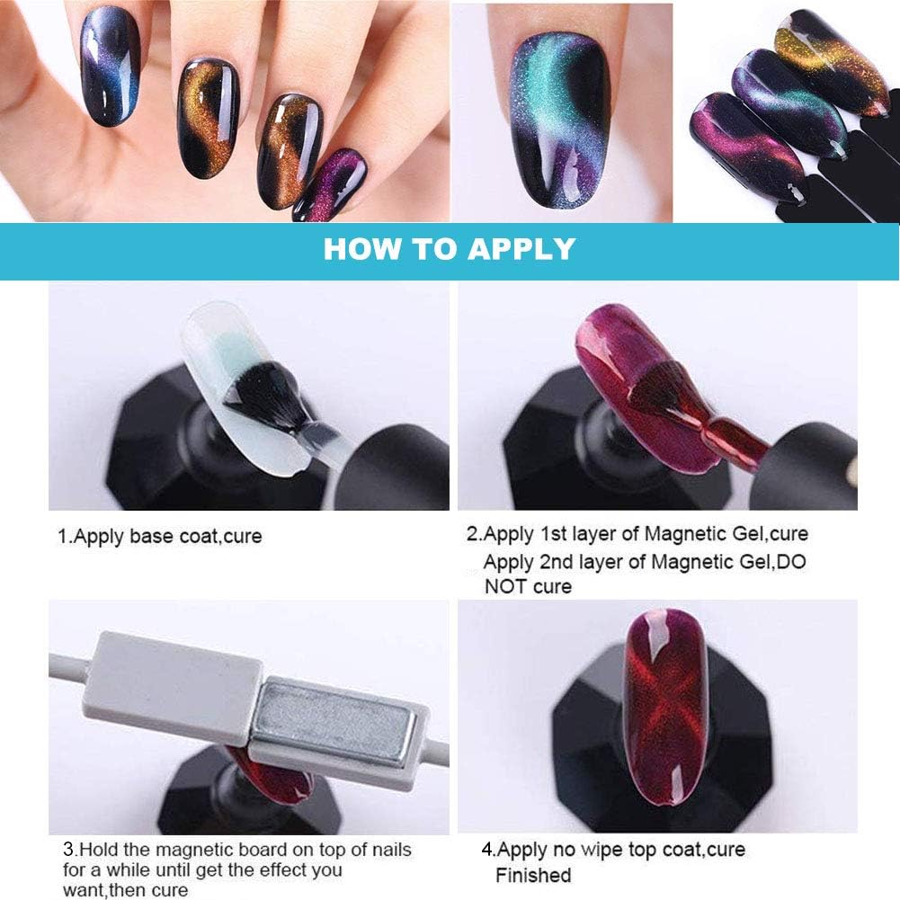 NAILWIND 9 Pcs 3D Cat Eyes Nail Art Magnetic Pen Set, Double-head Magic Magnet Stick, For 3D Magnetic Cat Eye Gel Nail Polish Nail Art Manicure Tool - Image 6