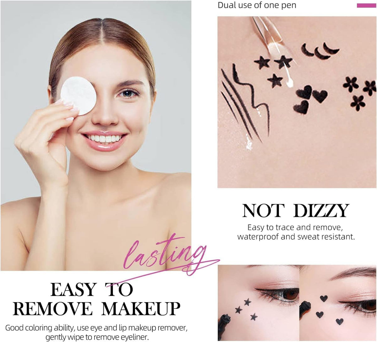 HUDAMOJI Pencil Semi-Matte Eyeliner Stamp Wingliner, Dual-Ended, Waterproof Heart & Star Shape Stamps Tattoo Eyeliners Makeup Tools For Women Girl, 2 - Pcs, Black - Image 3