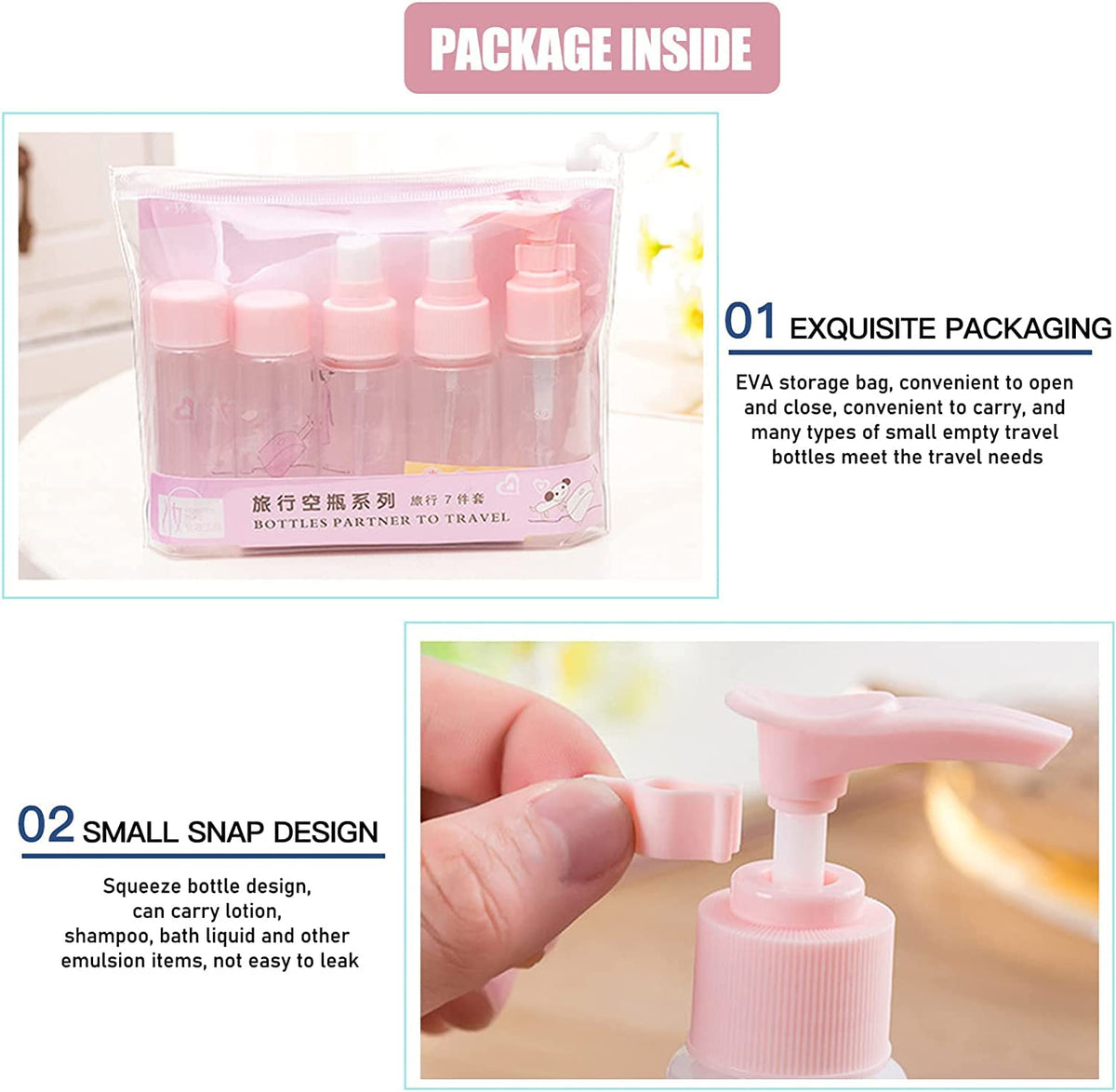 COSLUXE Travel Bottles Kit, Travel Cosmetics Bottles Set, Portable Multipurpose Cosmetics Toiletries Travels Refillable Bottle - for Storing Shampoo, Gel, Cream Jars, Lotion Dispenser 5 - Pcs Set - Image 3