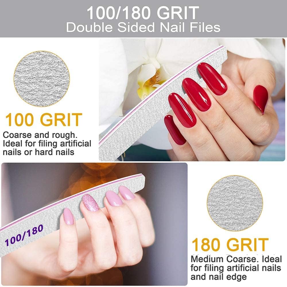 NAILWIND Nail Files & Buffers, Reusable 100/180 Grit Double Sides Washable Nail File Manicure Tools for Poly Nail Extension Gel and Acrylic Nails Tools for Home (Moon 100/180 for false nails, 3 - PCS) - Image 3