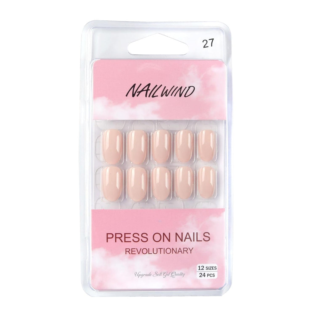NAILWIND 24pcs Press on Nails | Natural French Short False Nails | Acrylic Full Cover Nails | Natural Fake Nails Delicate & Comfortable for Women and Girls (V-27) - Image 5