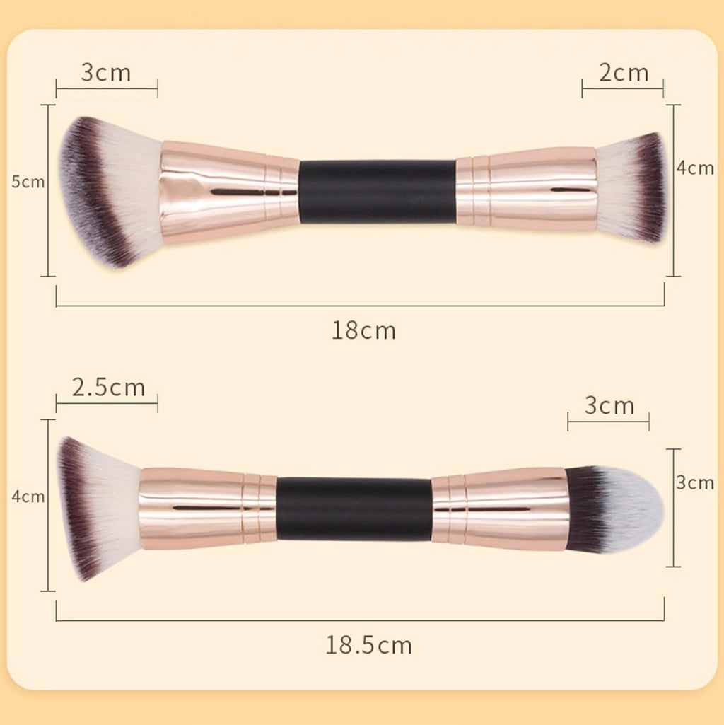 COSLUXE Makeup Brushes Dual-ended Foundation Brush Concealer Brush, 2-in-1 Make Up Brushes Synthetic Kabuki Brush for Concealer Eye Shadow Eyeliner Eyebrow Make Up Brush (Brown - Flat/Angled Round, 1 - Pcs) - Image 7