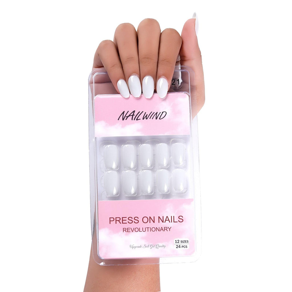 NAILWIND 24 Natural French Short False Nails Acrylic Full Cover Nails,Natural Fake Nails Delicate & Comfortable for Women and Girls (N21, 24 Count -Pack of 1) - Image 2
