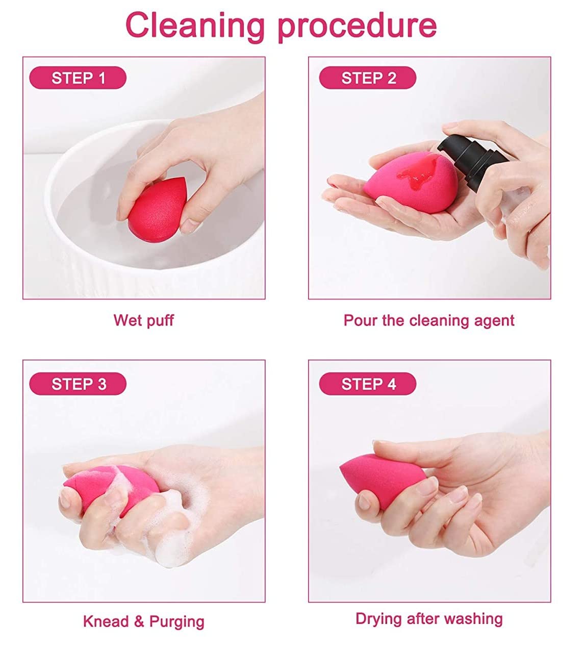 COSLUXE Makeup Sponge Set Beauty Blender with Egg Case, Soft Sponge For Liquid Foundation, Creams, and Powders?Latex Free Wet and Dry Makeup (Pink Series, 4 Big + 3 Mini -7 Pcs set) - Image 5