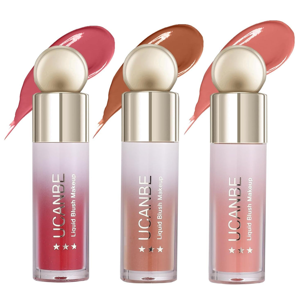 COSLUXE UCANBE 3 PCS Liquid Blush Makeup Set, Blendable Soft Cream Face Blush for Cheeks, Natural Matte Finish Looking Long-Wearing Smudge-Proof Moisturizing Makeup (01)