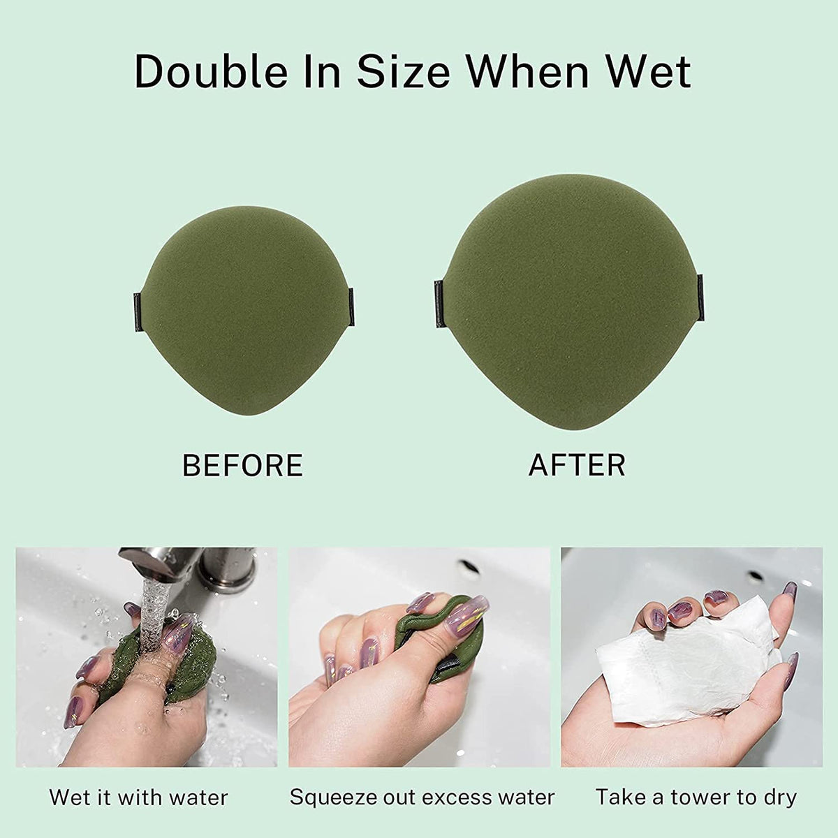 COSLUXE Makeup Sponge, Total Coverage Sponge, Latex-Free Foundation Sponge for Liquid, Cream, and Powder, Wet and Dry Dual Use, Teardrop Powder Puff for All Types of Skin (Round Sponge, 7 Pcs) - Image 3