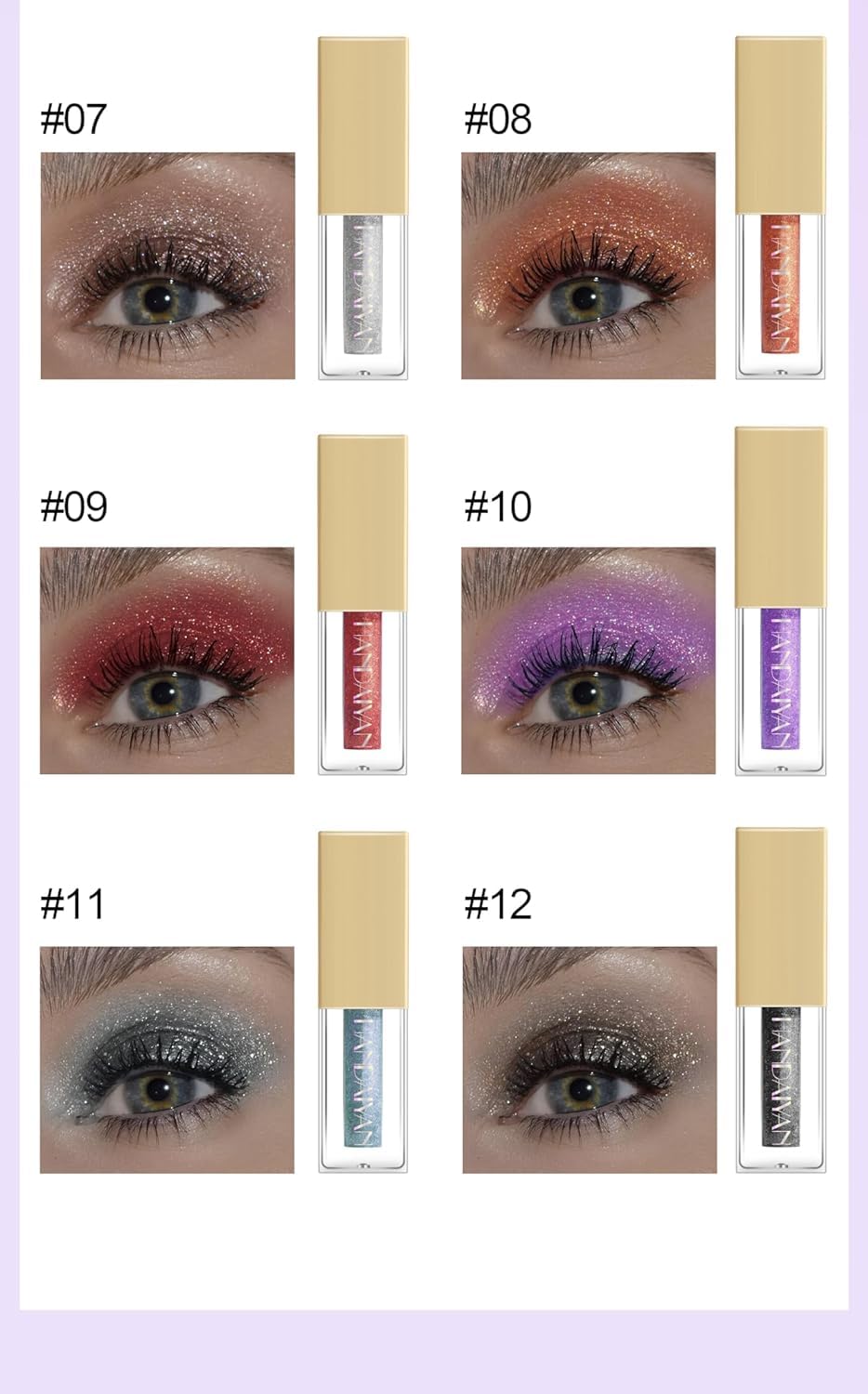 My Colors Liquid Glitter Eyeshadow Set, 12 Colors Metallic Glitter Shimmer Smokey Eye Looks Waterproof Long Lasting EyeShadow Makeup Kits - Image 4