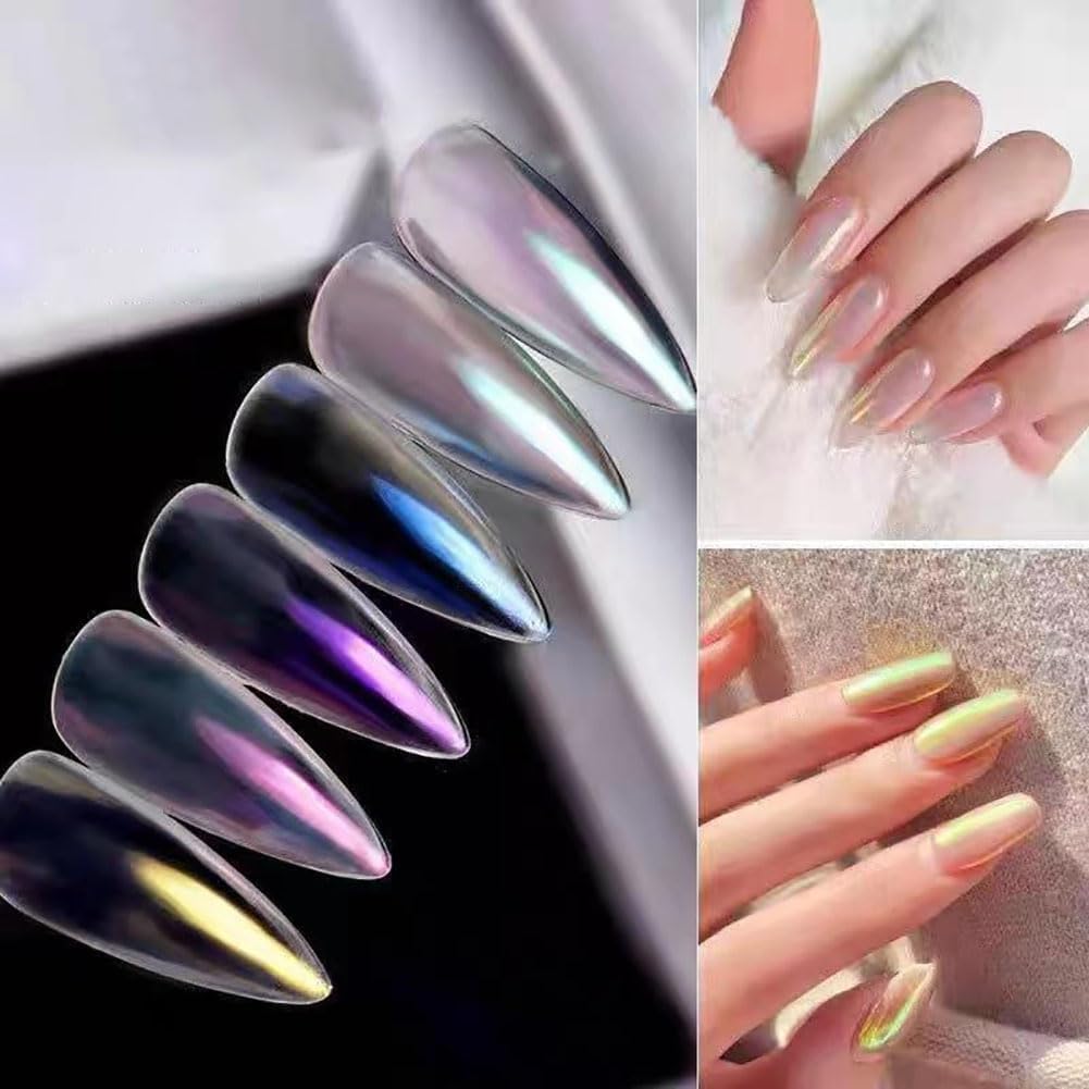 My Colors 6 Colors White Pearl Chrome Nail Powder Set, Metallic Nail Powder Mirror Effect White Chrome Powder Iridescent Nails Powder Manicure Pigment - Image 3