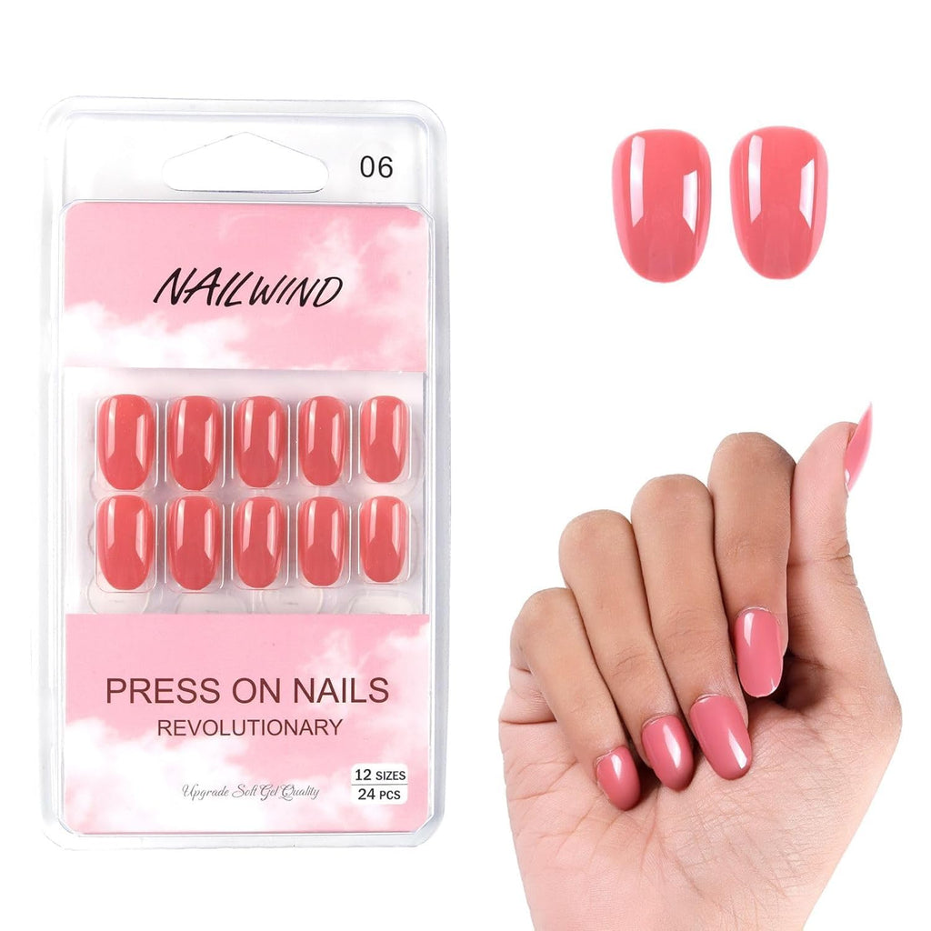 NAILWIND 24pcs Press on nails | Natural Short False Nails | Acrylic Full Cover Nails | Natural Fake Nails Delicate & Comfortable for Women and Girls (V-06) - Image 2