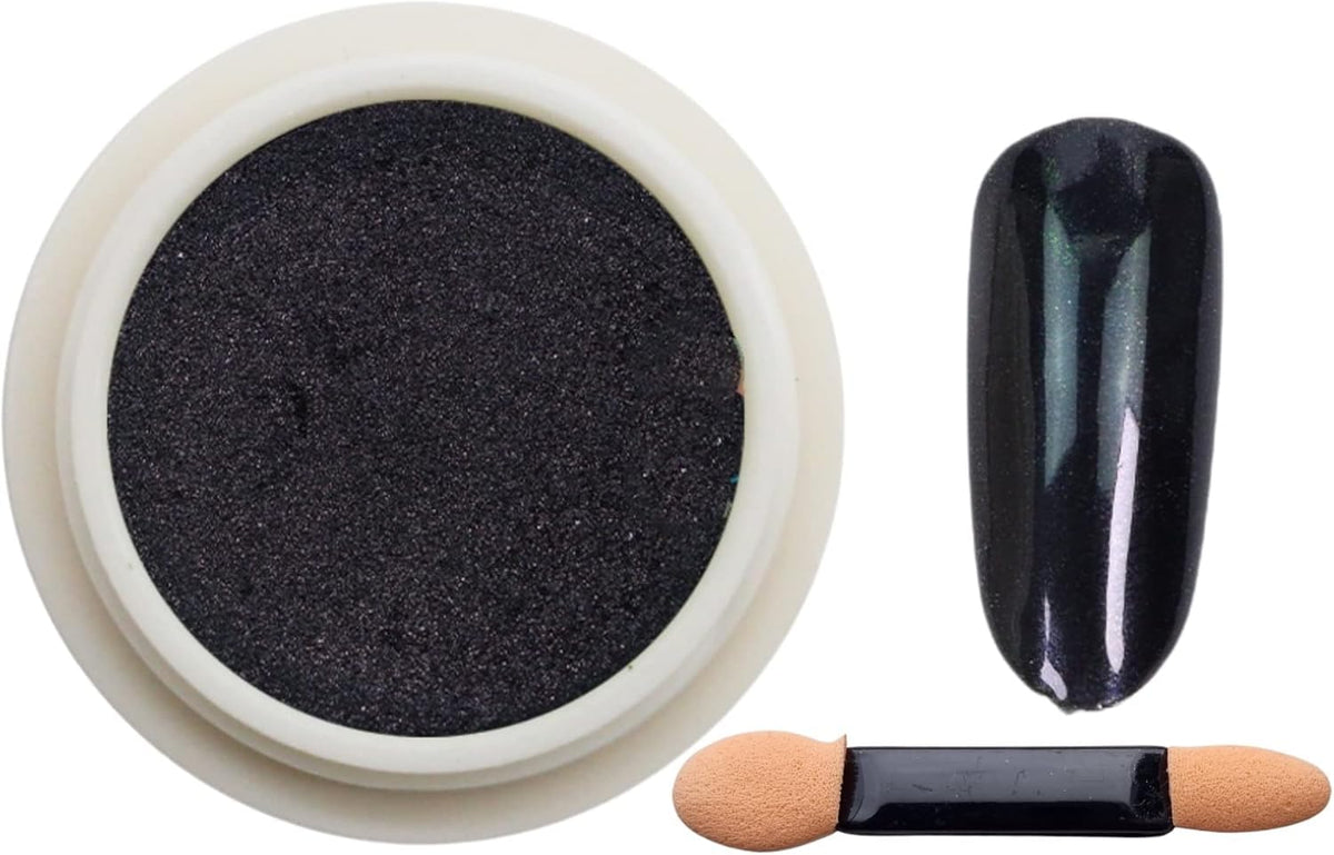 Nailwind Chrome Nail Powder, Black Mirror Nail Powder - Glossy, Glitter & Mirror Effect - DIY Nail Art Accessory with Metallic Pigments - Black
