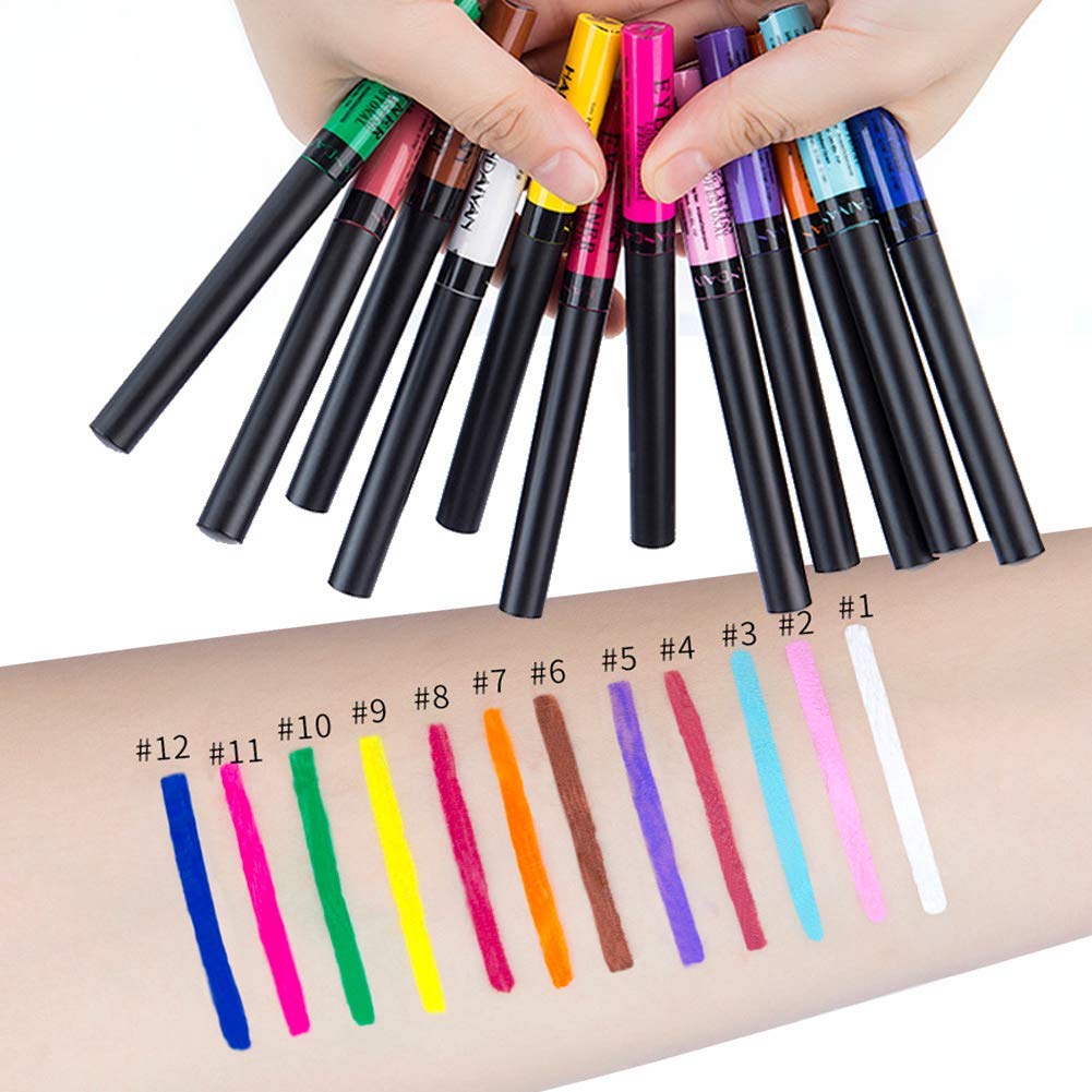 My Colors Colorful Liquid Eyeliner Set, 12 colors Matte Neon Eyeliner Pencil Pigmented Waterproof Smudgeproof Long Lasting Gel Eye Liner Eye Makeup Gift Kit for Women Multicolor - Image 3