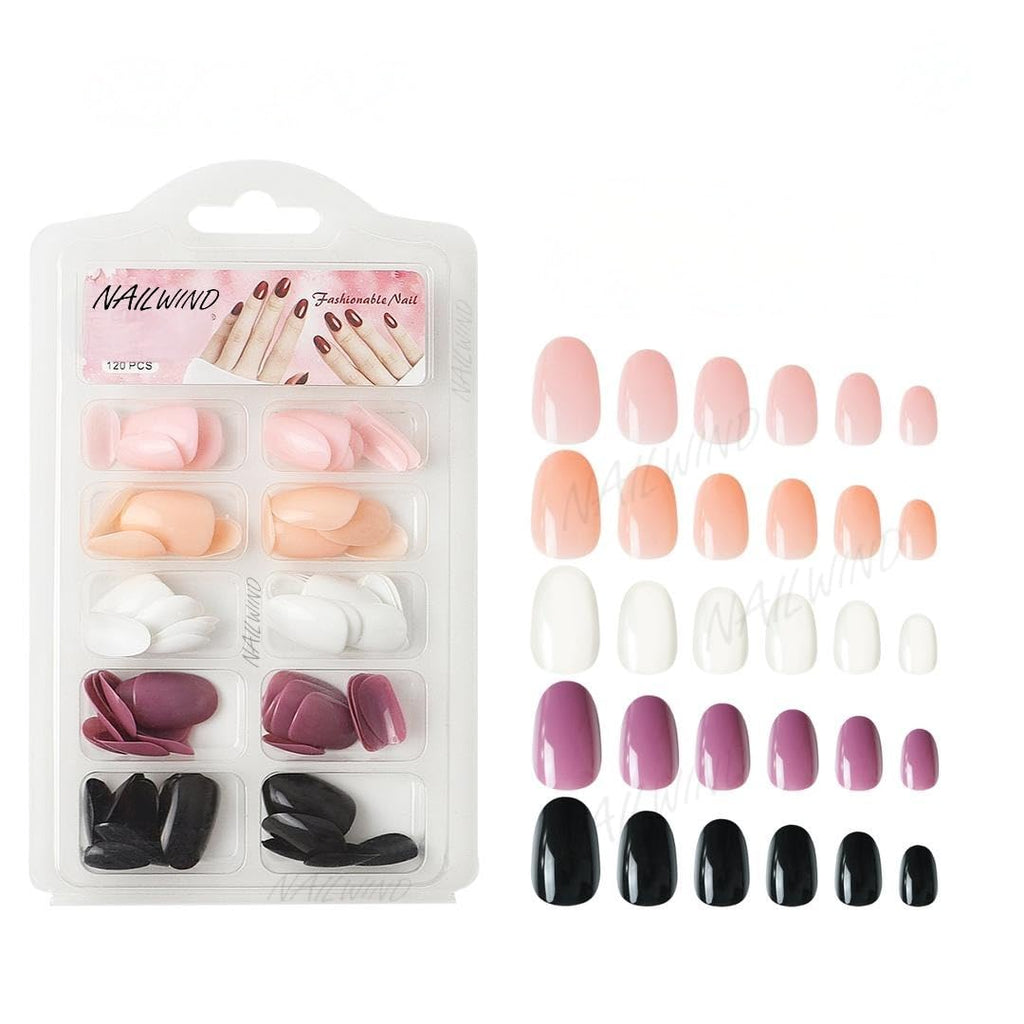 NAILWIND 120 Pcs Soft Gel Nails | Medium Round Artificial Nails Extensions | Combo in 5 Colors With Glue Stickers | Acrylic Nails Press ons for Women Girls (05)
