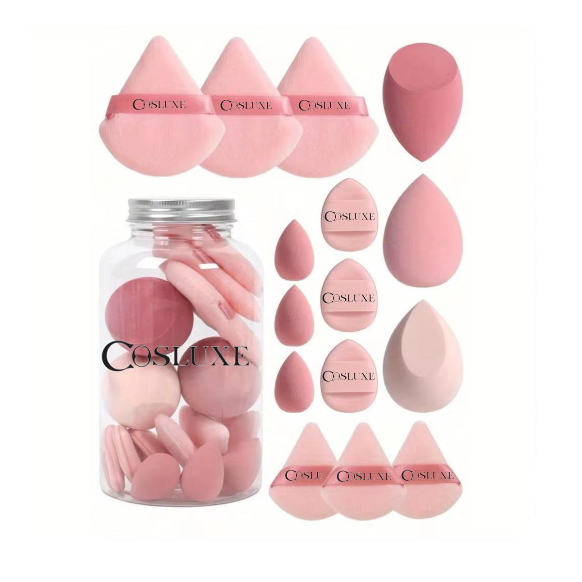 Makeup Sponge Set, COSLUXE Triangle Puff 15 Pcs for Liquid, Cream, and Powder, Multi-colored Makeup Sponges and Mini Sponge with Case - Multi-colored