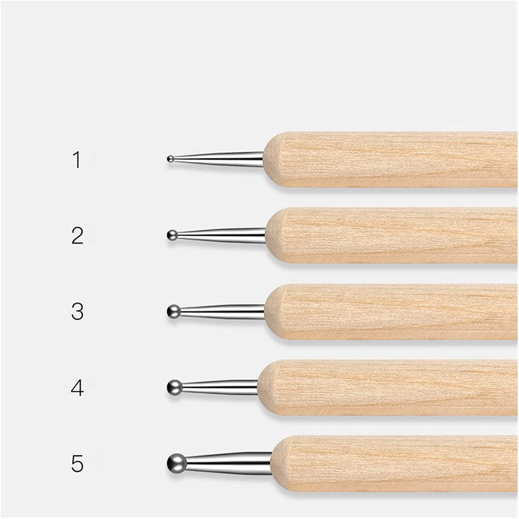NAILWIND Dual-Ended Nail Art Brushes, Manicure Picking Pen for Rhinestones, Steel Balls, Pearls - DIY Gel Nail Making Dots Design Pen (Wooden Handle, 5 PCS) - Image 5