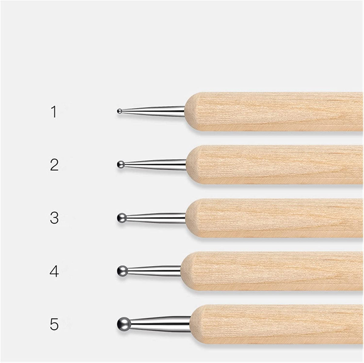 NAILWIND Dual-Ended Nail Art Brushes, Manicure Picking Pen for Rhinestones, Steel Balls, Pearls - DIY Gel Nail Making Dots Design Pen (Wooden Handle, 5 PCS) - Image 5