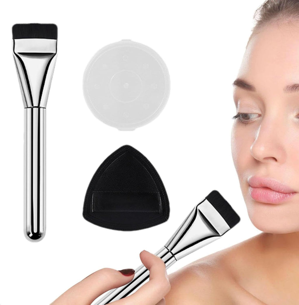 My Colors Flat Foundation Brush, Ultra Thin Flat Head Strong Thin Brushes - Makeup Sponges Puff Included, Complete Foundation Brush Set for Women Girls - Image 2