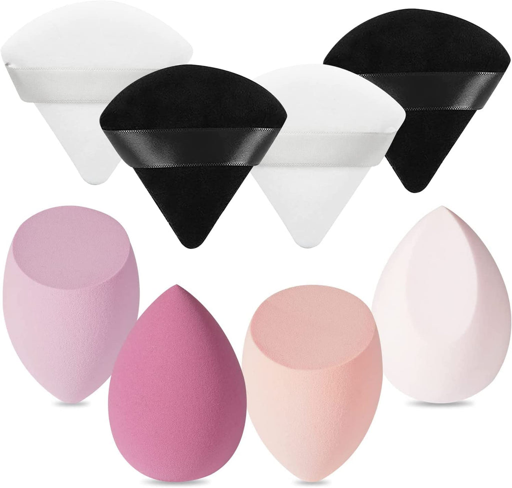 COSLUXE 4 Pcs Makeup Sponge Beauty Blender with Egg Case with 4 Pcs Powder Puff Triangle Soft Powder Sponge Reusable Cosmetic Foundation Wet Dry Makeup Set Multi-colored - Image 2