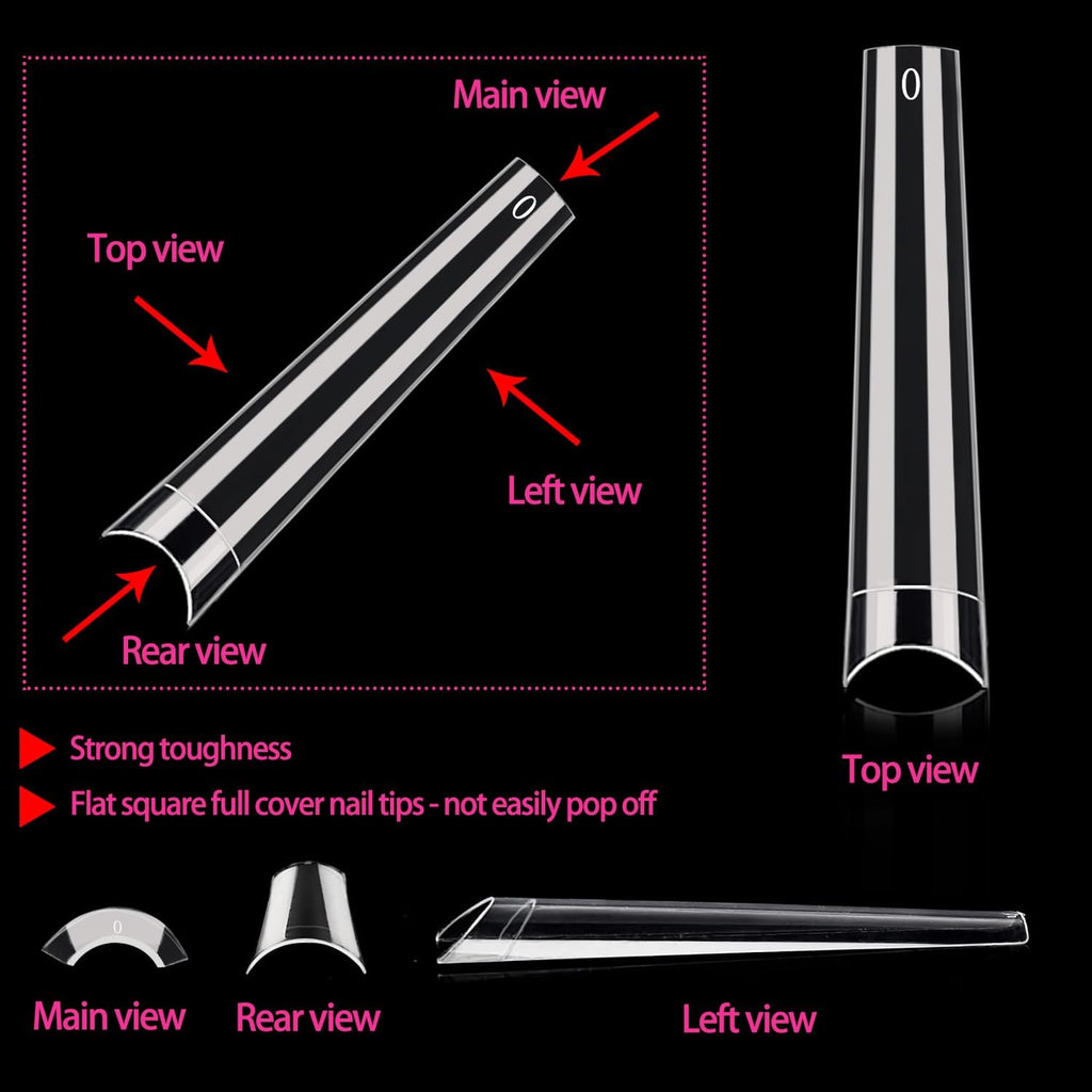 NAILWIND Extra Long Coffin Nail Tips No C Curve 240 Pieces XXXL Clear Acrylic Nails Tips, Half Cover Long Coffins Press on Nail, Flat Acrylic Nail Tips False Nails for Nail Salon Home DIY, 12 Sizes - Image 6