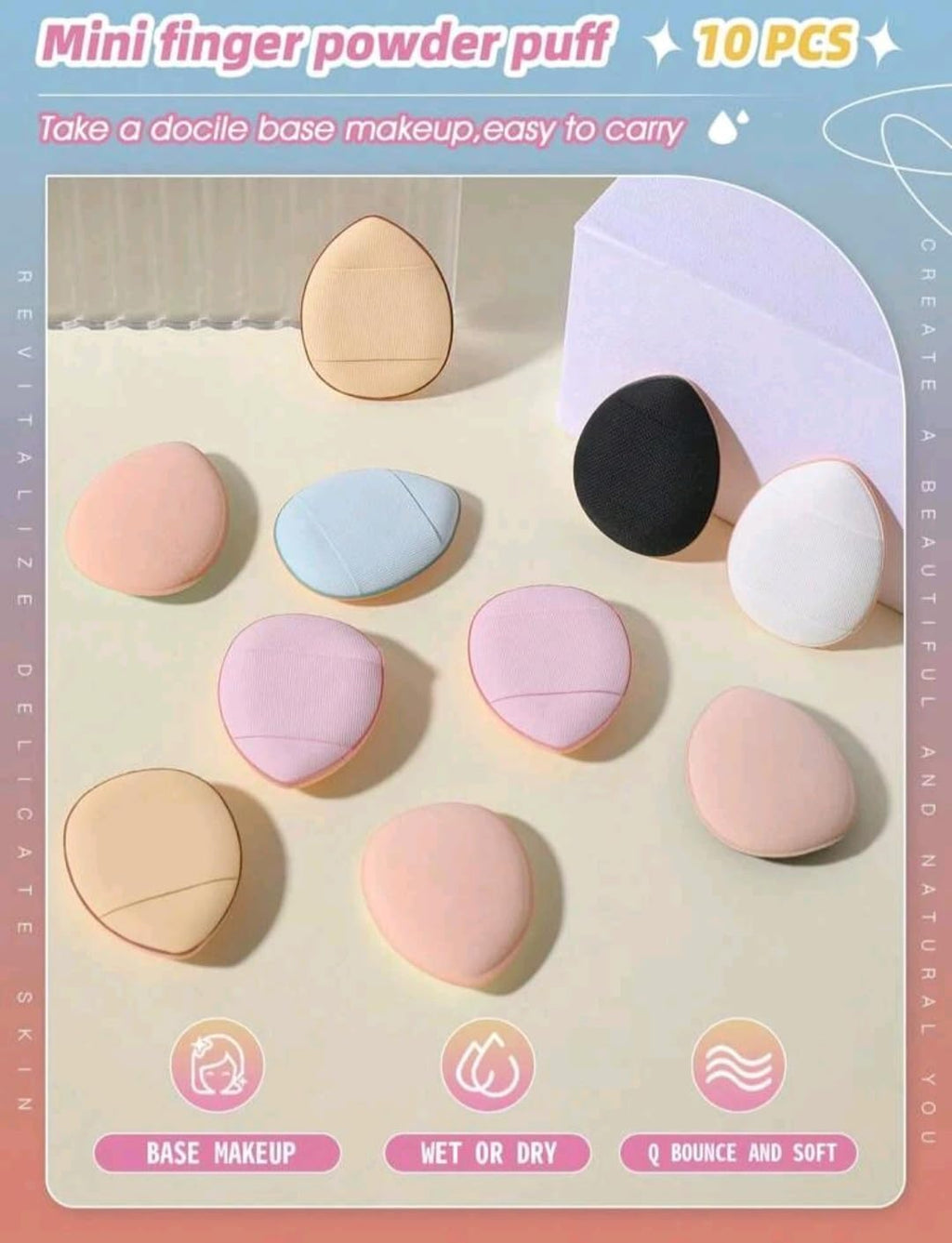 Rubyface Mini Finger Powder Puff 10 pcs Finger Makeup finger beauty blender Sponges, Mini Soft Cosmetic Finger Puff, Perfect for Foundation, BB Cushion, Cream, Concealer - Image 3