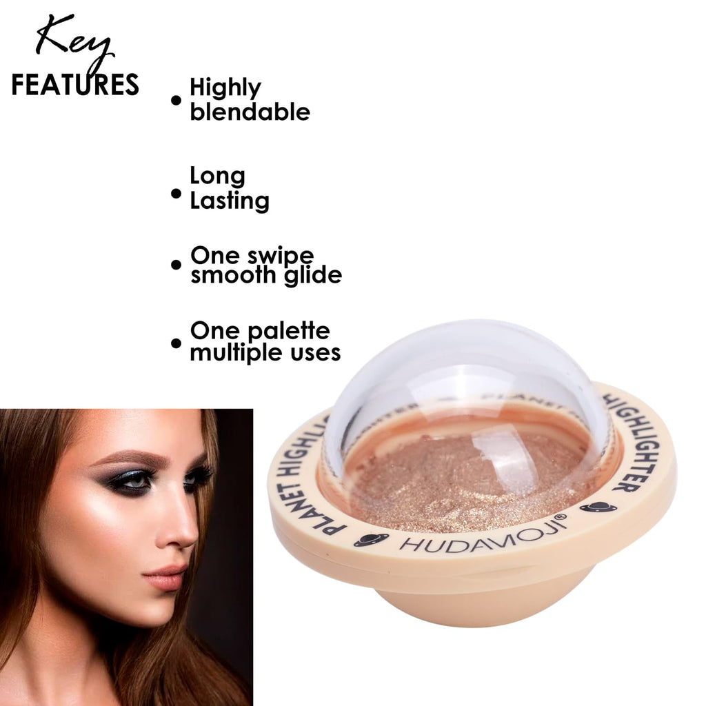 HUDAMOJI Planet Highlighter Collection, 4 Shimmering Shades, Cream Formula (gold, 5g) - Image 3