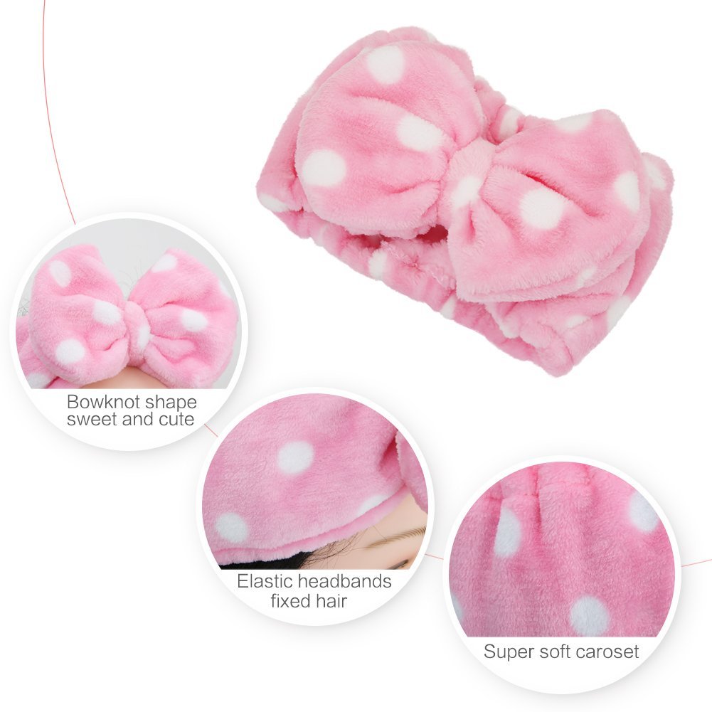 COSLUXE Makeup Headband, Spa Headbands Facial Makeup Cleansing Cute Bow Velvet Elastic Head band for facial Girls women Multicoloured Pack of 1 - Image 7
