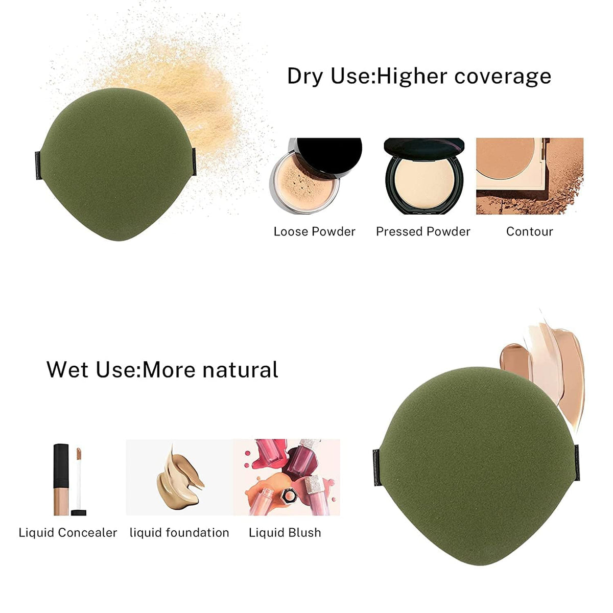 COSLUXE Makeup Triangle Shape Sponge, 2pcs Total Coverage Blending make-up Sponge, Latex-Free Foundation Sponge's Wet and Dry Dual Use, Teardrop Powder Puff for All Types of Skin - Image 5