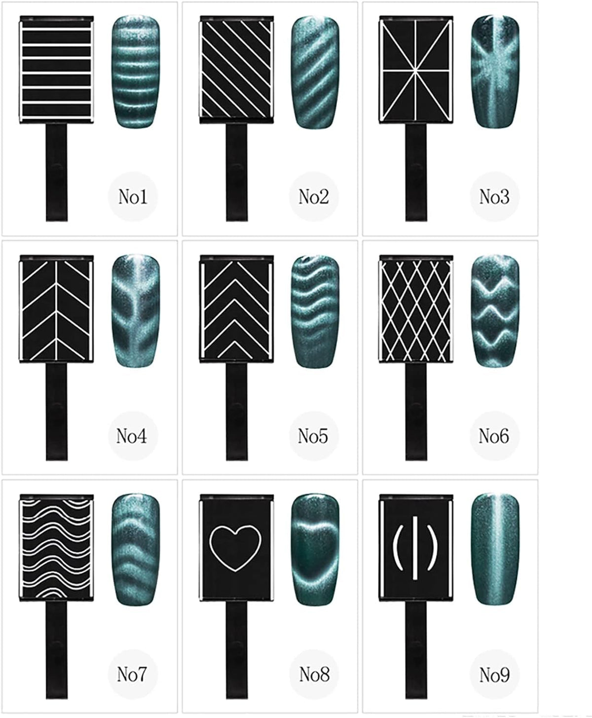 NAILWIND 9 Pcs 3D Cat Eyes Nail Art Magnetic Pen Set, Double-head Magic Magnet Stick, For 3D Magnetic Cat Eye Gel Nail Polish Nail Art Manicure Tool - Image 2