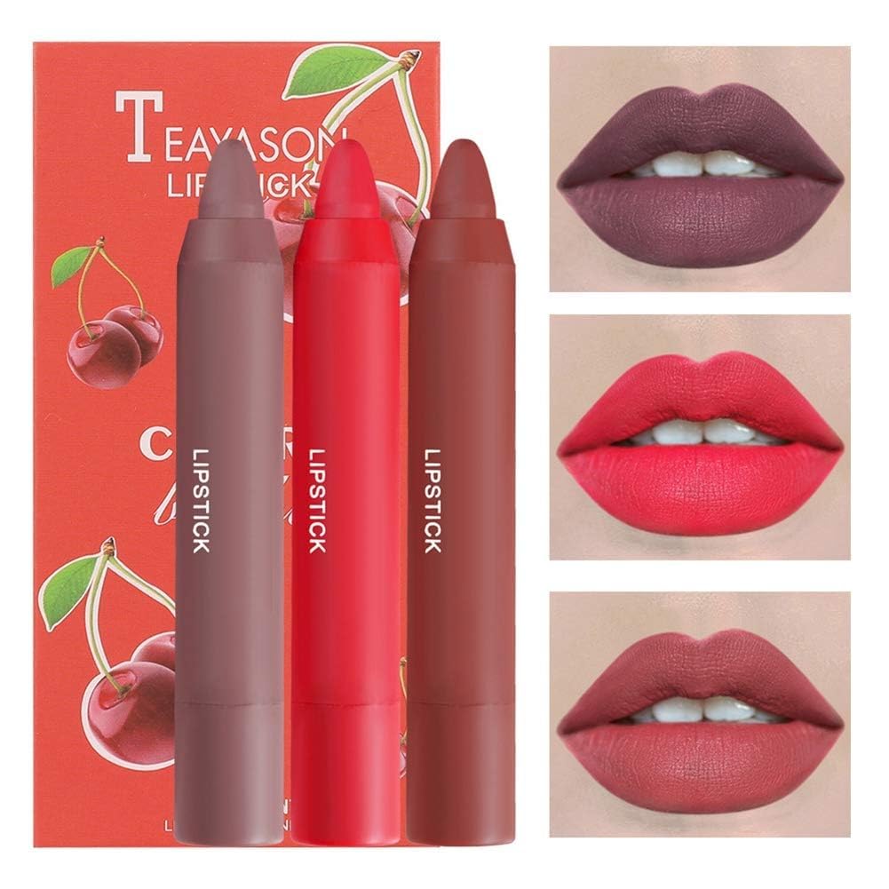 My Colors 3 Colors Smooth Matte Crayon Lipstick Set, Long Lasting Matte Waterproof Not Fade Cream Lipstick Lip Makeup for Women (C - CHERRY) - Image 3