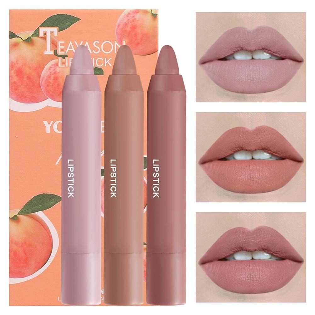 My Colors 3 Colors Smooth Matte Crayon Lipstick Set, Long Lasting Matte Waterproof Not Fade Cream Lipstick Lip Makeup for Women (A - PEACH) - Image 2