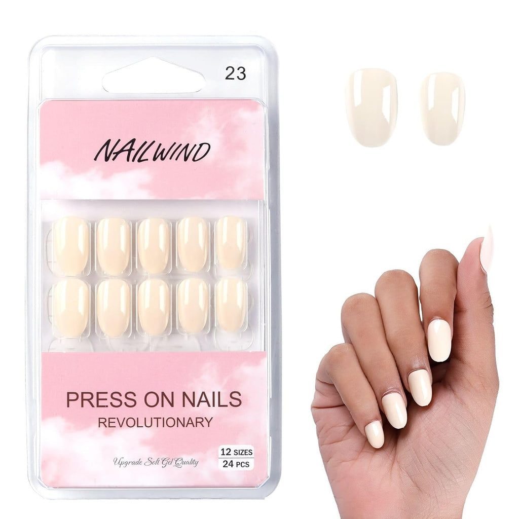 NAILWIND 24pcs Press on Nails | Natural French Short False Nails | Acrylic Full Cover Nails | Natural Fake Nails Delicate & Comfortable for Women and Girls (V-23) - Image 2