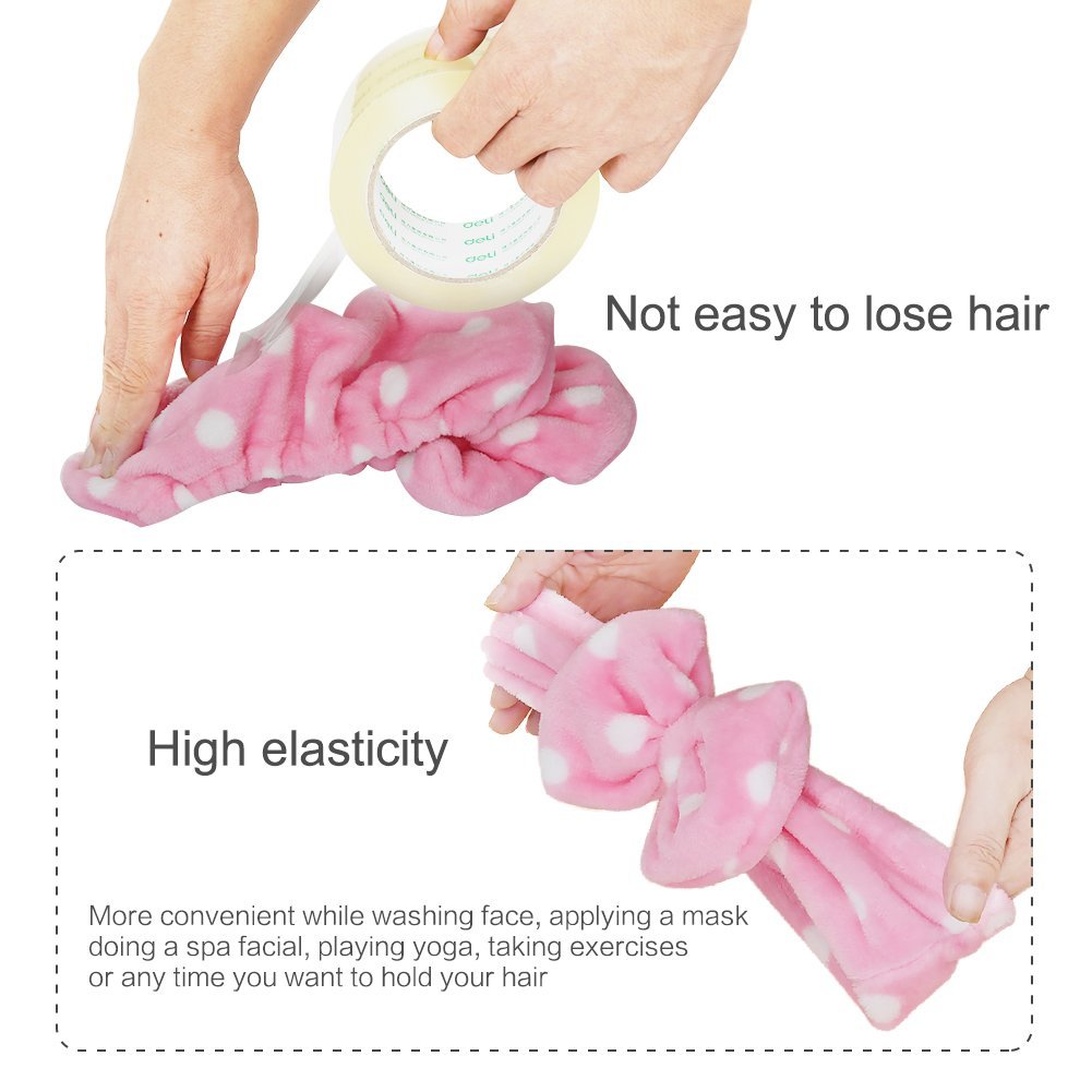 COSLUXE Makeup Headband, Spa Headbands Facial Makeup Cleansing Cute Bow Velvet Elastic Head band for facial Girls women Multicoloured Pack of 1 - Image 3