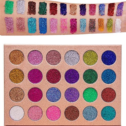 COSLUXE #DELANCI Pressed Chunky Glitter Eyeshadow Palette - 24 Pressed glitter Makeup Metallic Glitter Highly Pigmented Ultra Shimmer Makeup Pallet Eye Shadows Flash Color Cosmetic Set
