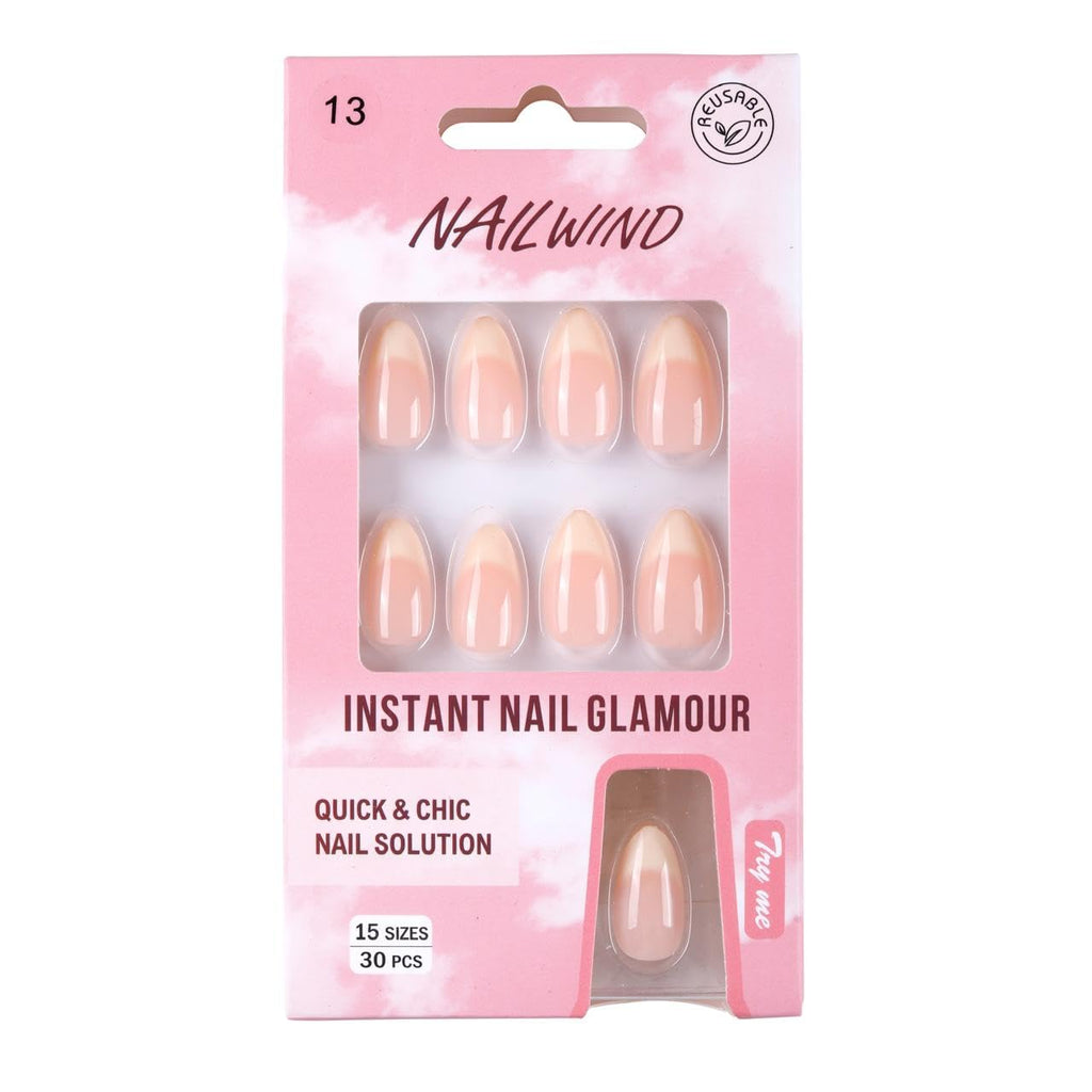 NAILWIND 30Pcs Short Almond Ombre Press On Nails & french Nail, Soft Gel Mirror Designs Glossy Ombre Nails with Nail Glue, Semi-Transparent Reusable Glue On in 15 Sizes - Acrylic Nail for Women 13 - Ombre French - Image 3