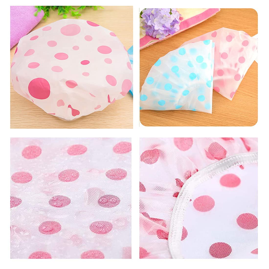 COSLUXE Shower Cap, 1 pcs Waterproof Elastic Reusable Bathing Hair Cap, Beauty Salon Spa Shower Caps Lace Elastic Band Flower Printed Hat Environmental Protection Hair Bath Caps - Image 9